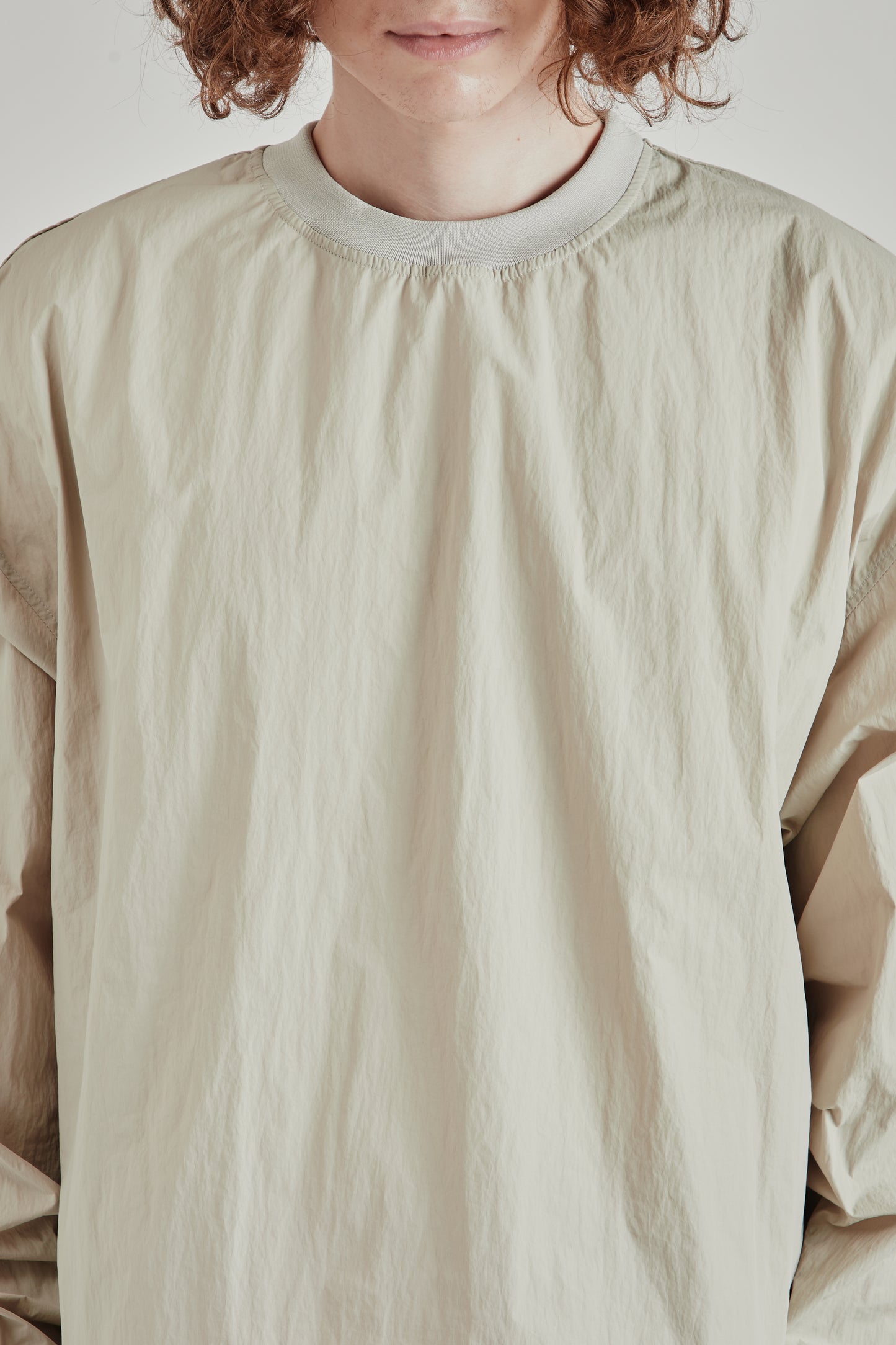 Back-Vent Nylon Crewneck - Beige