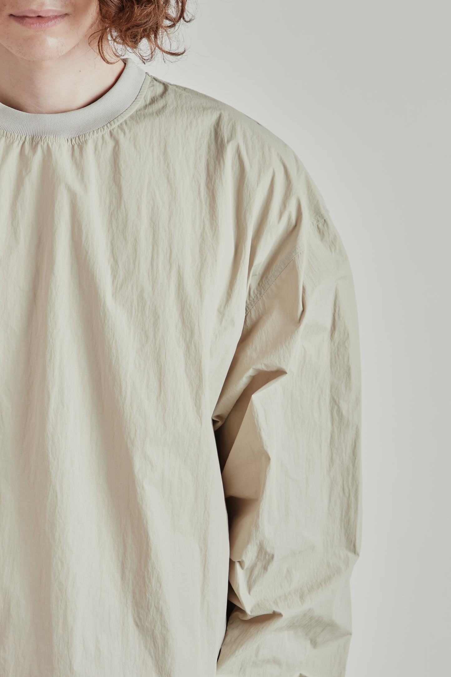 Back-Vent Nylon Crewneck - Beige