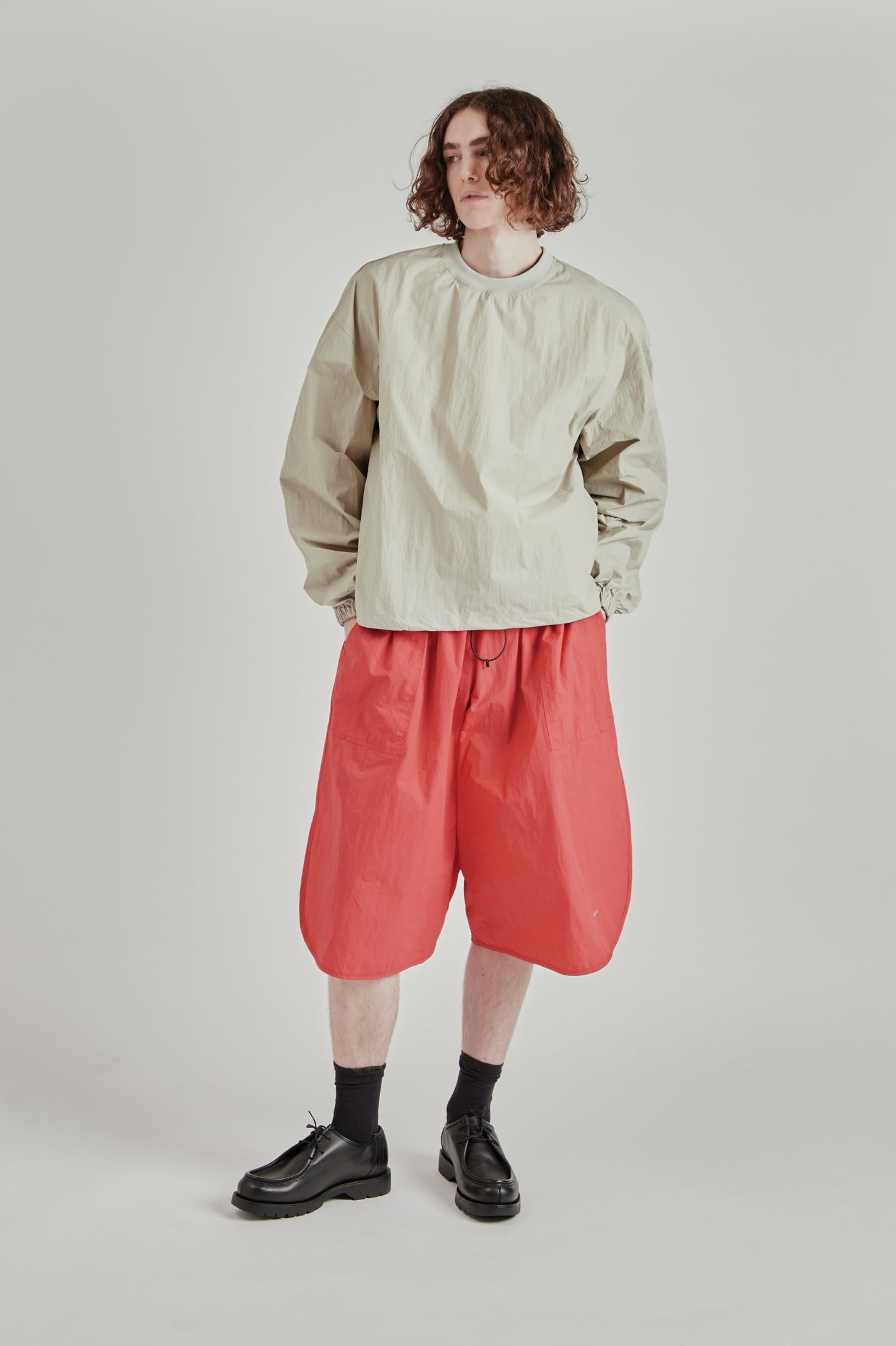 Back-Vent Nylon Crewneck - Beige