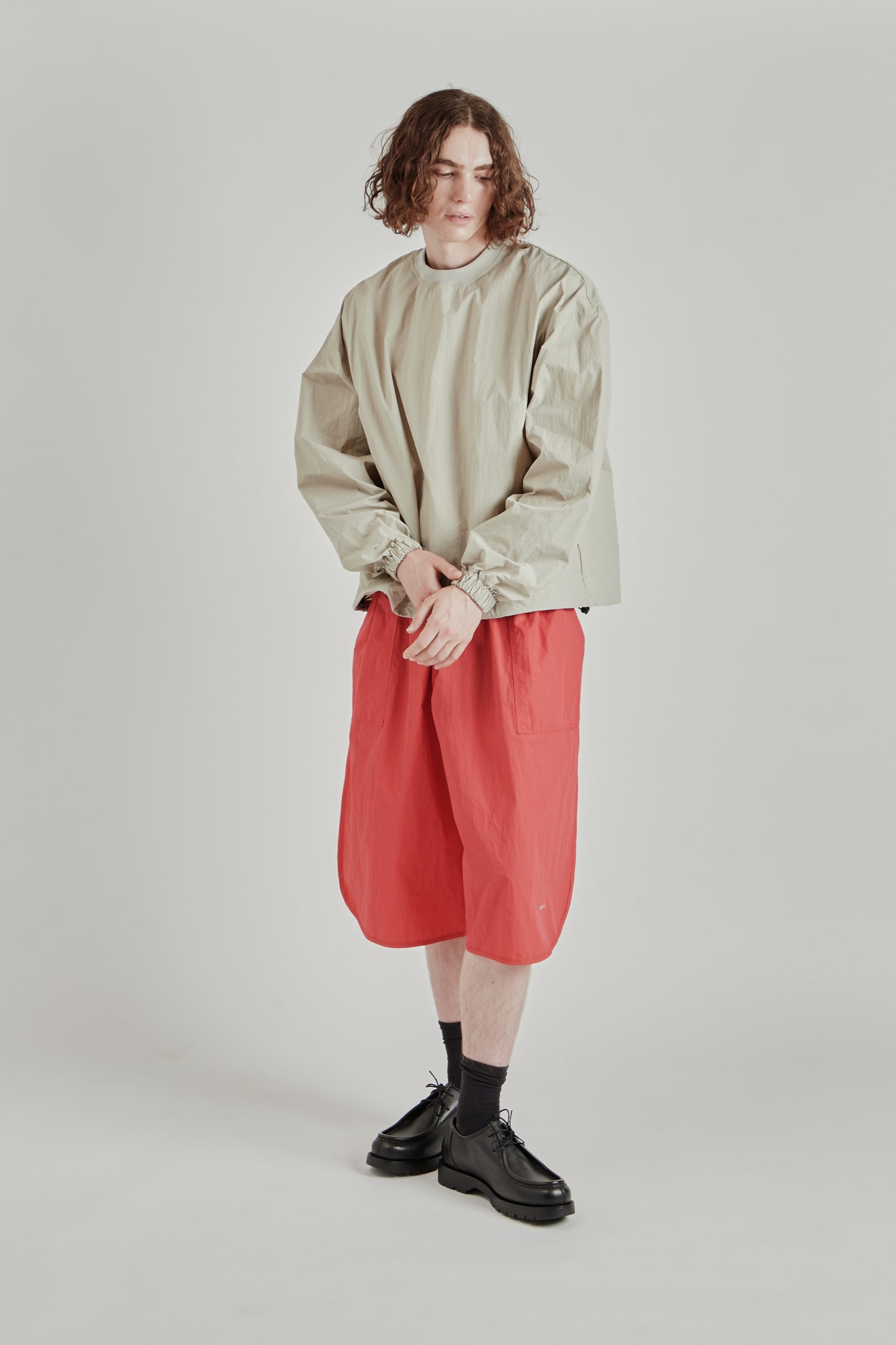 Back-Vent Nylon Crewneck - Beige