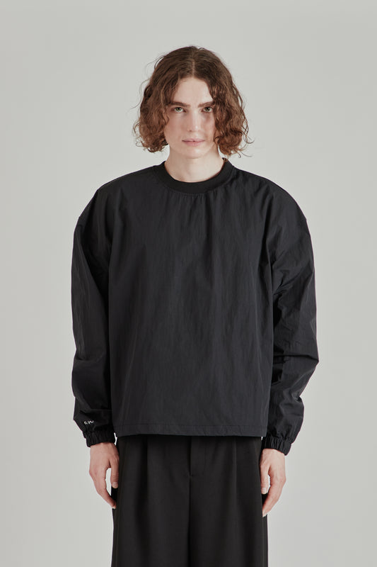 Back-Vent Nylon Crewneck - Black