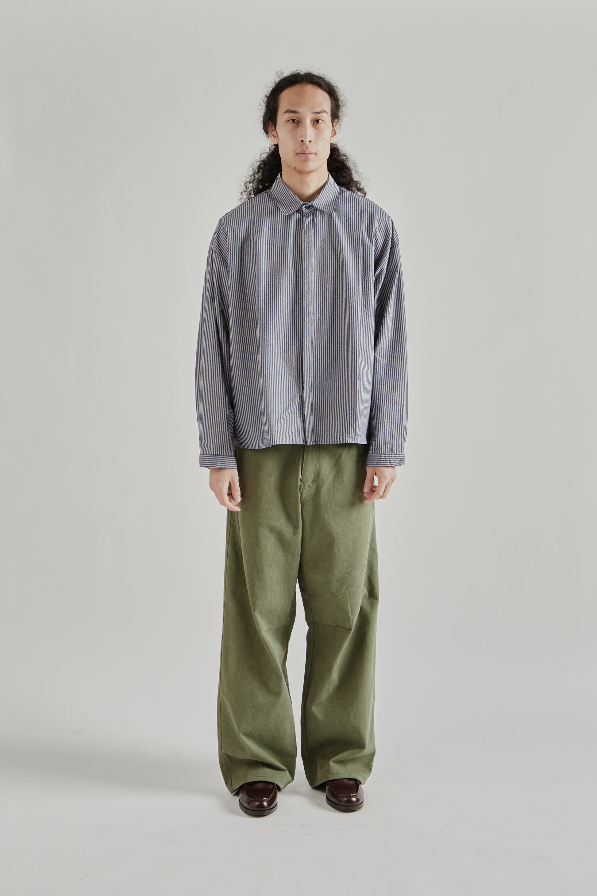 Estudio Niksen SS26 Boxy Pleated Shirt Navy Stripe0987