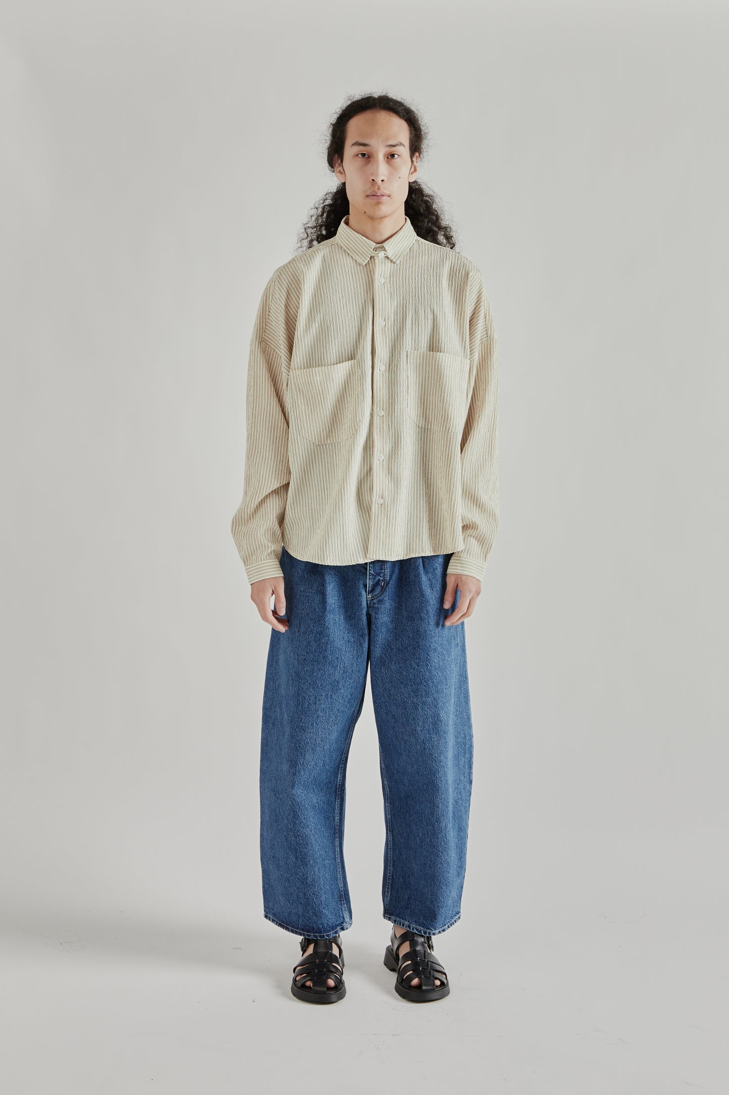Estudio Niksen SS26 Oxford Balloon Shirt Brown Stripe0917