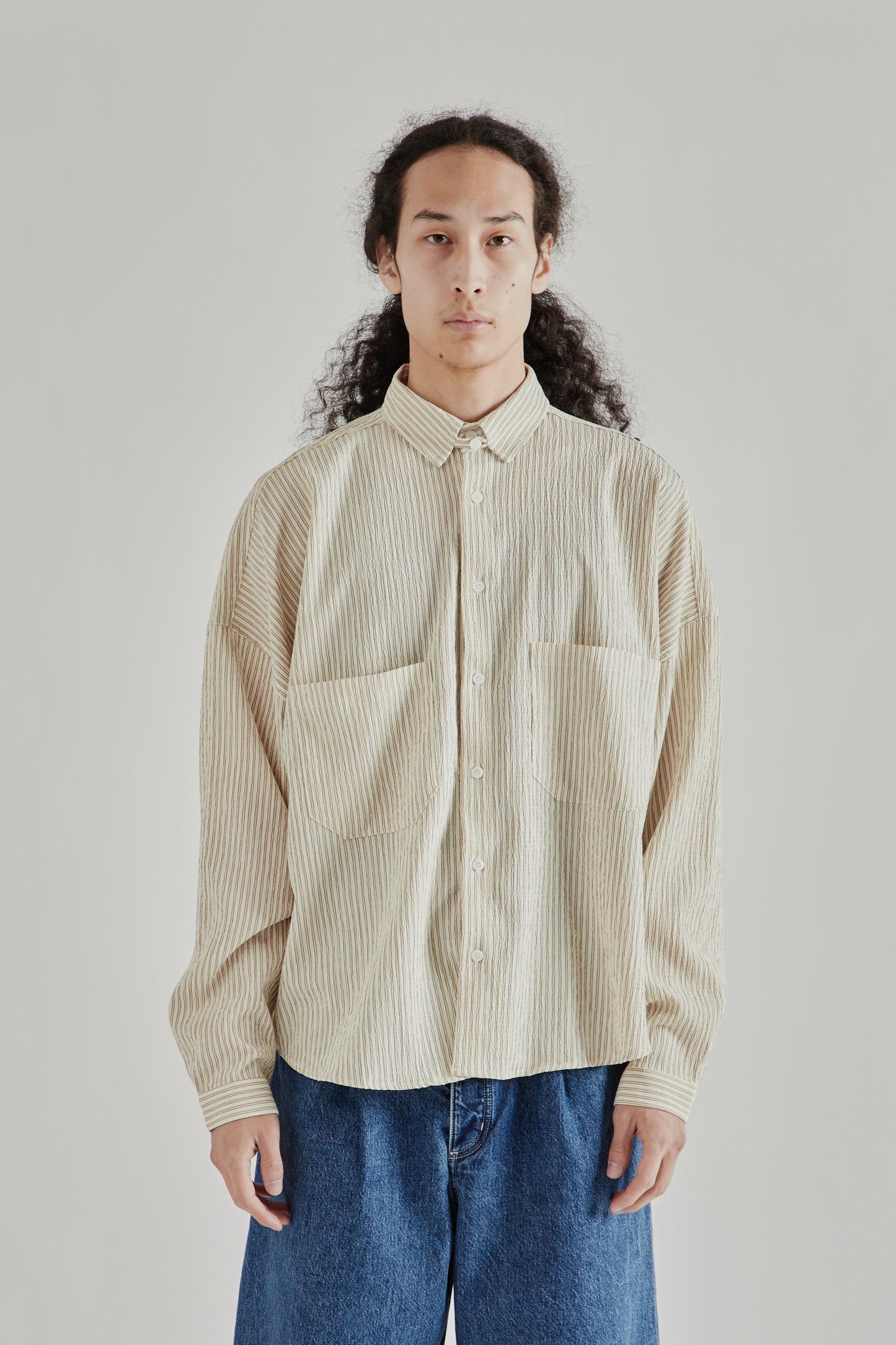 Estudio Niksen SS26 Oxford Balloon Shirt Brown Stripe0919