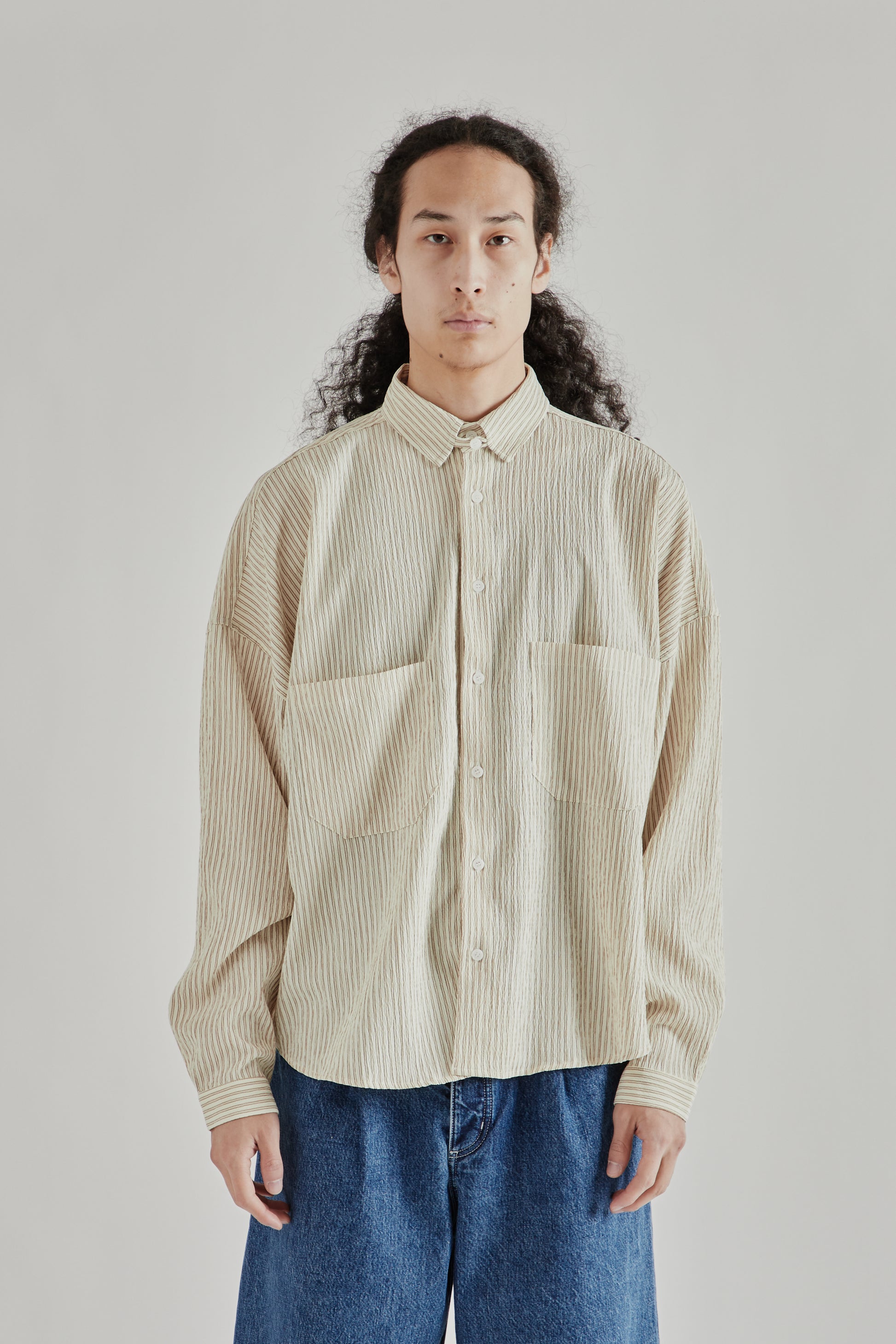 Estudio Niksen SS26 Oxford Balloon Shirt Brown Stripe0919