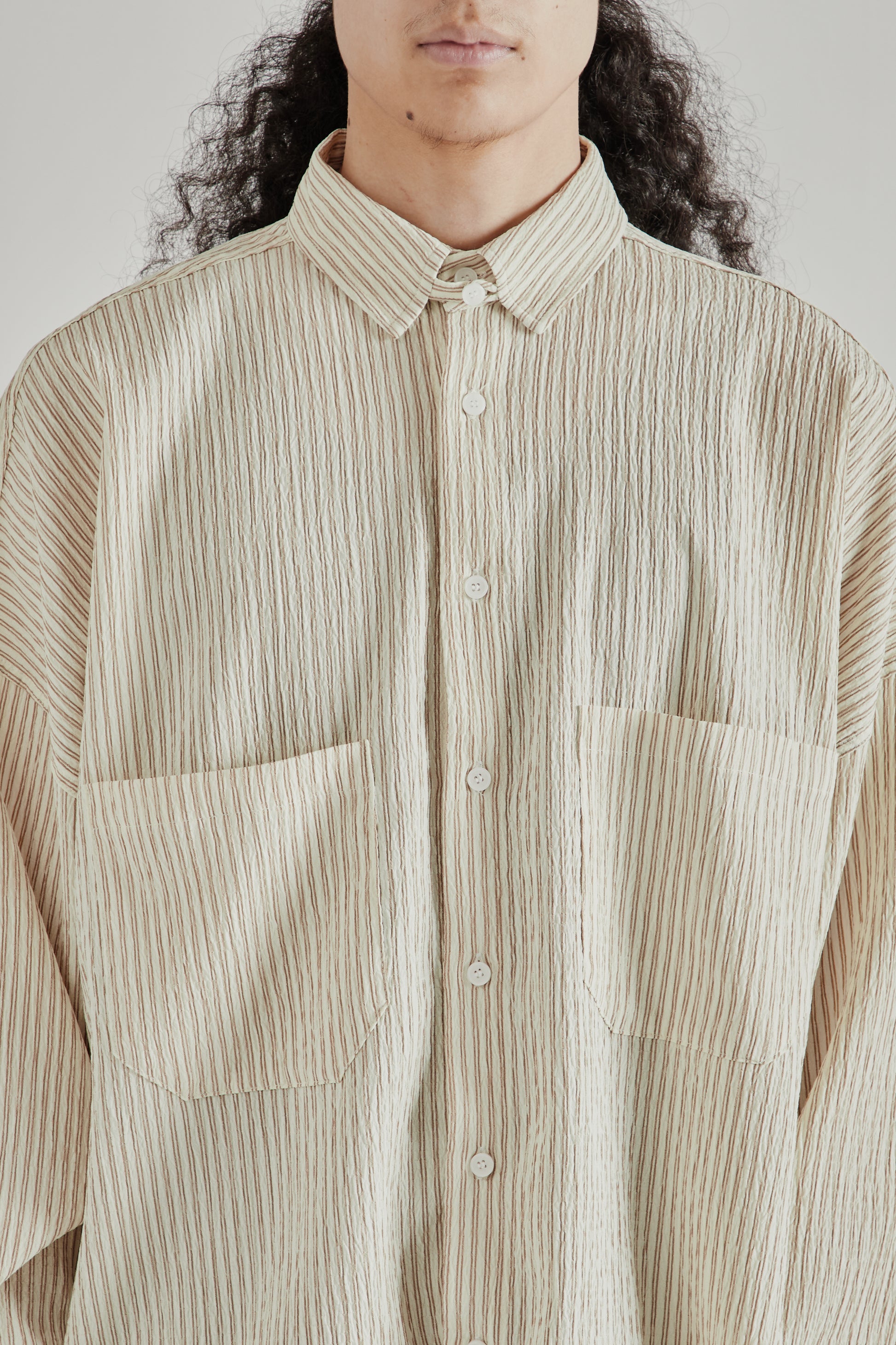Estudio Niksen SS26 Oxford Balloon Shirt Brown Stripe0929