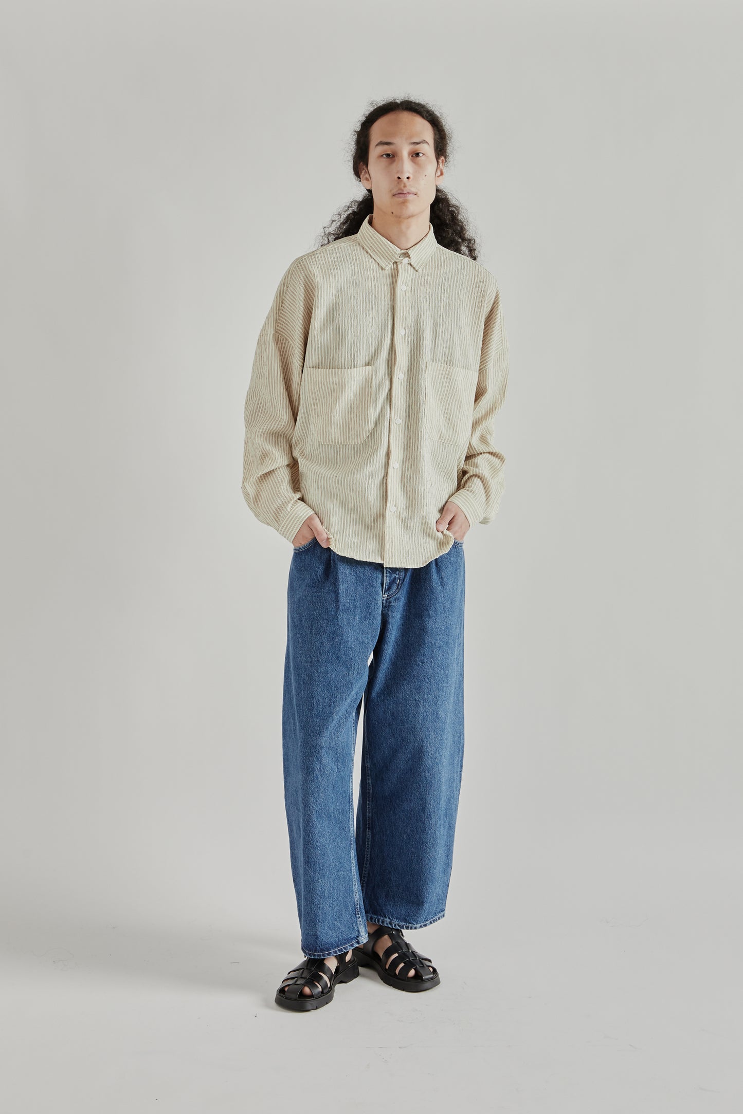 Estudio Niksen SS26 Oxford Balloon Shirt Brown Stripe0932