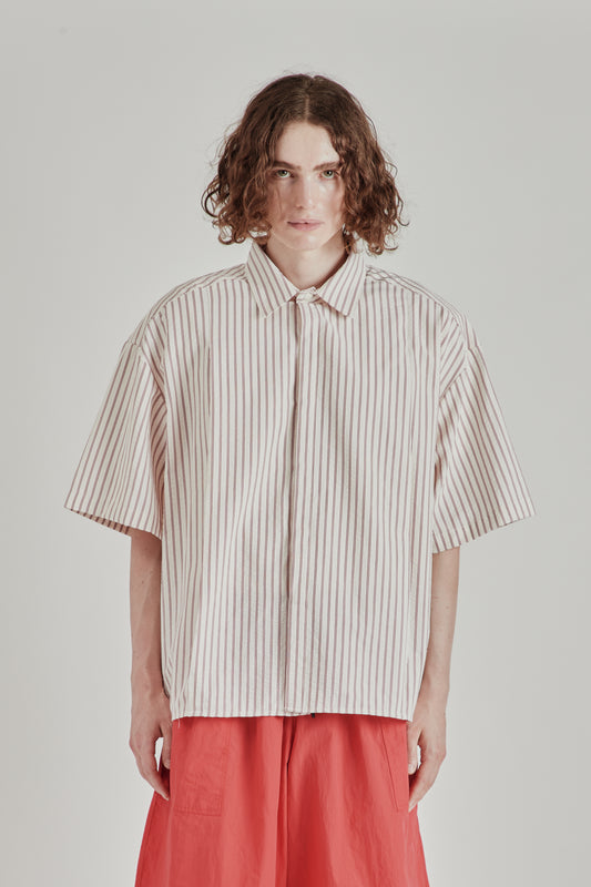Shortsleeve Pleated Shirt - Red Stripes