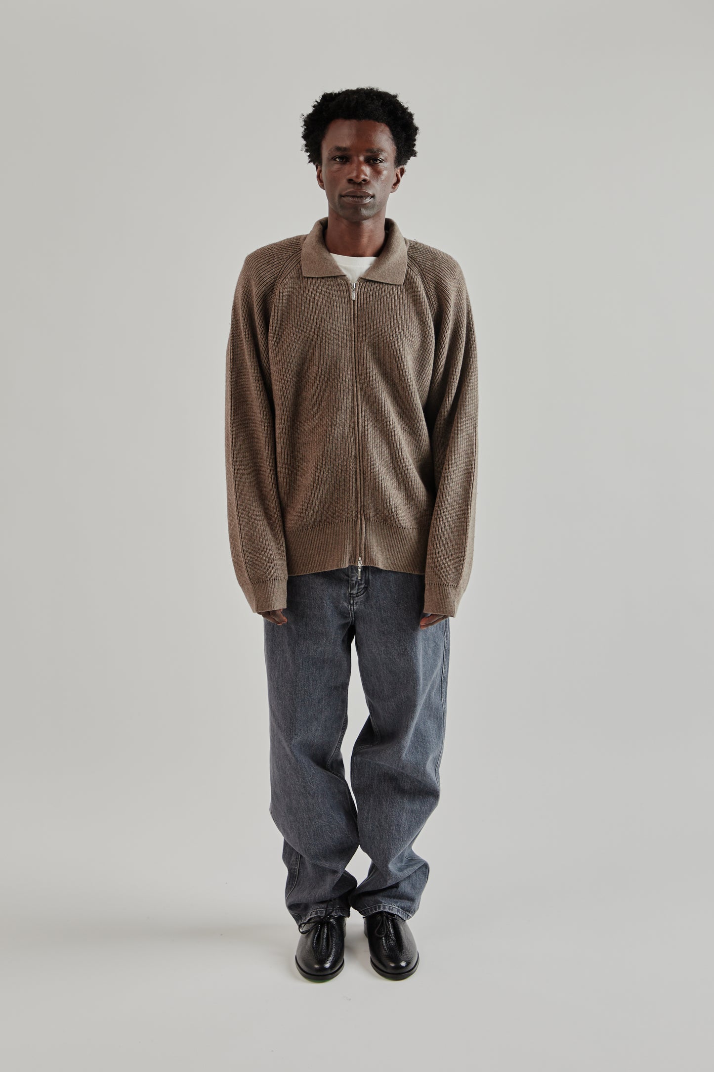 Fairly Normal FW25 Knit Zip Up Brown1