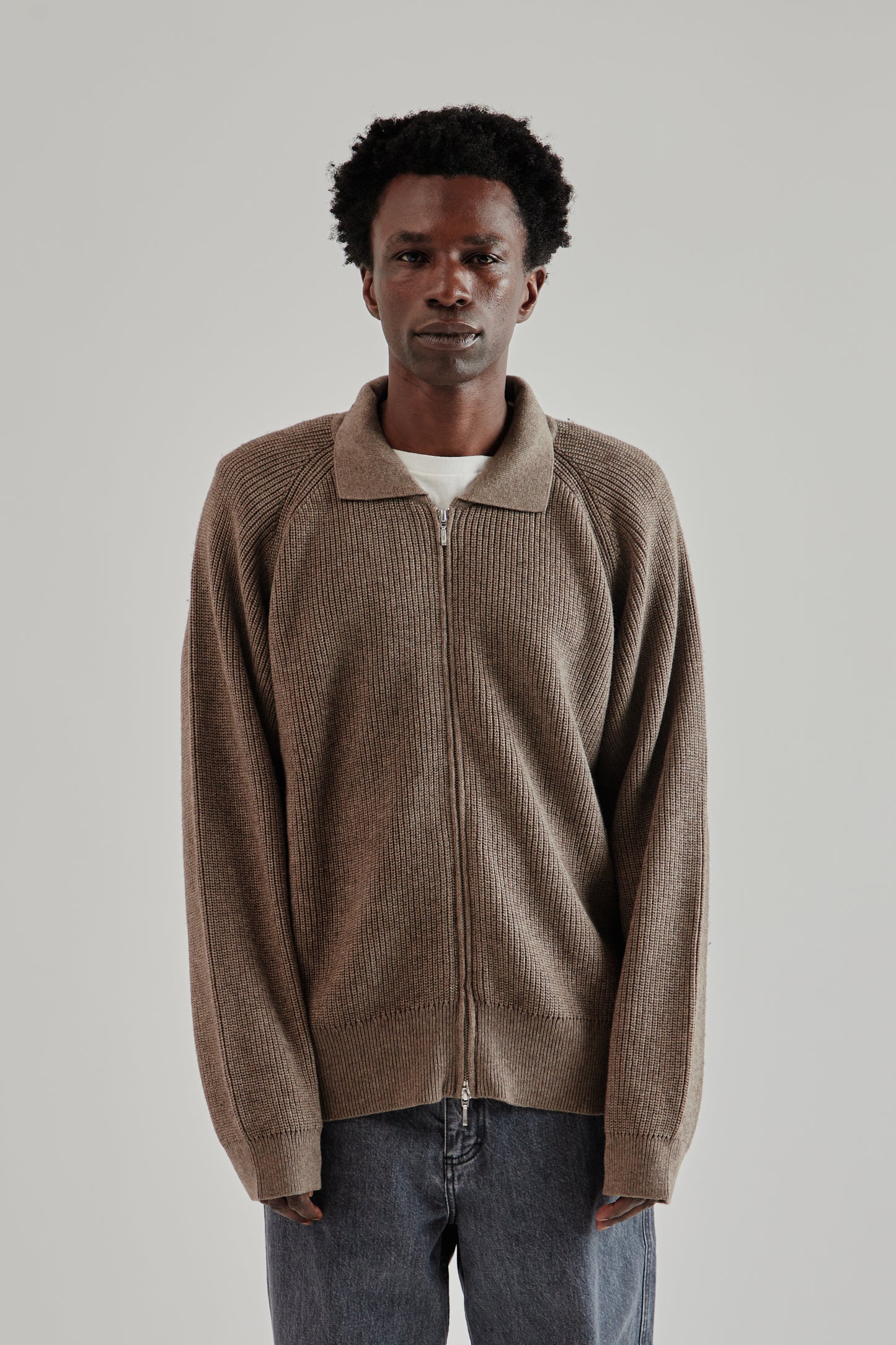 Fairly Normal FW25 Knit Zip Up Brown2
