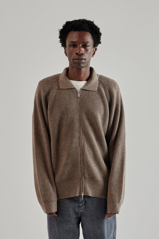 Fairly Normal FW25 Knit Zip Up Brown2