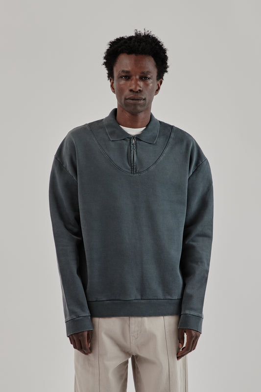 Polo Sweatshirt - Washed Black