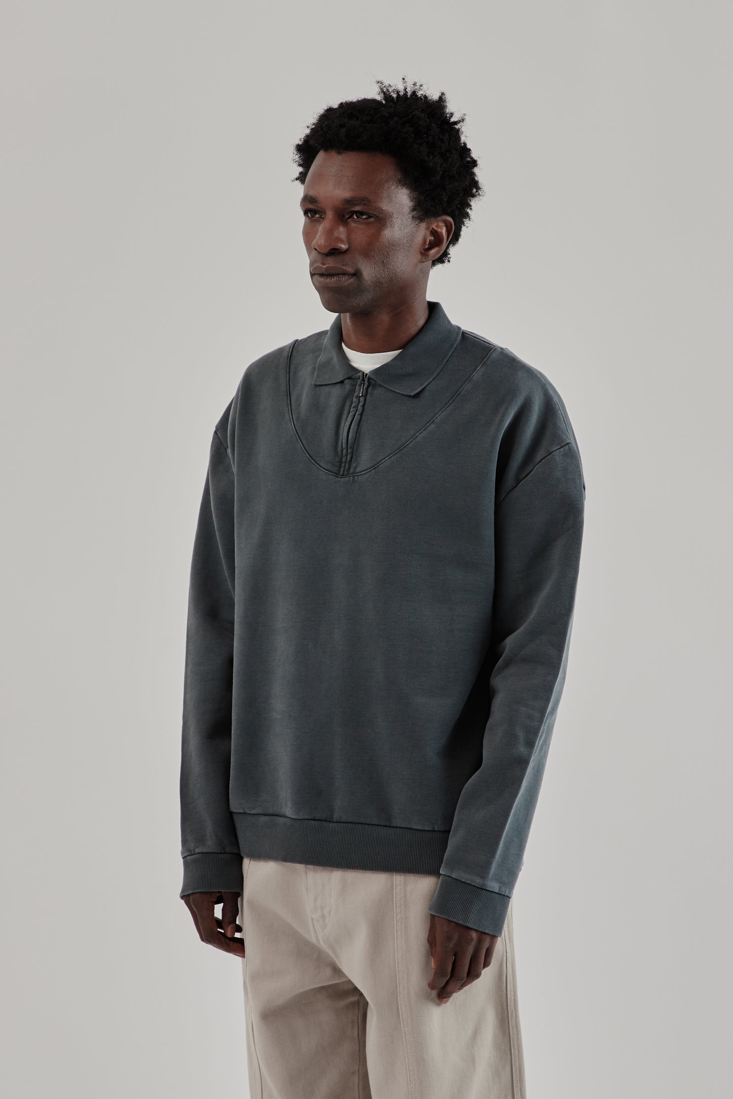 Polo Sweatshirt - Washed Black