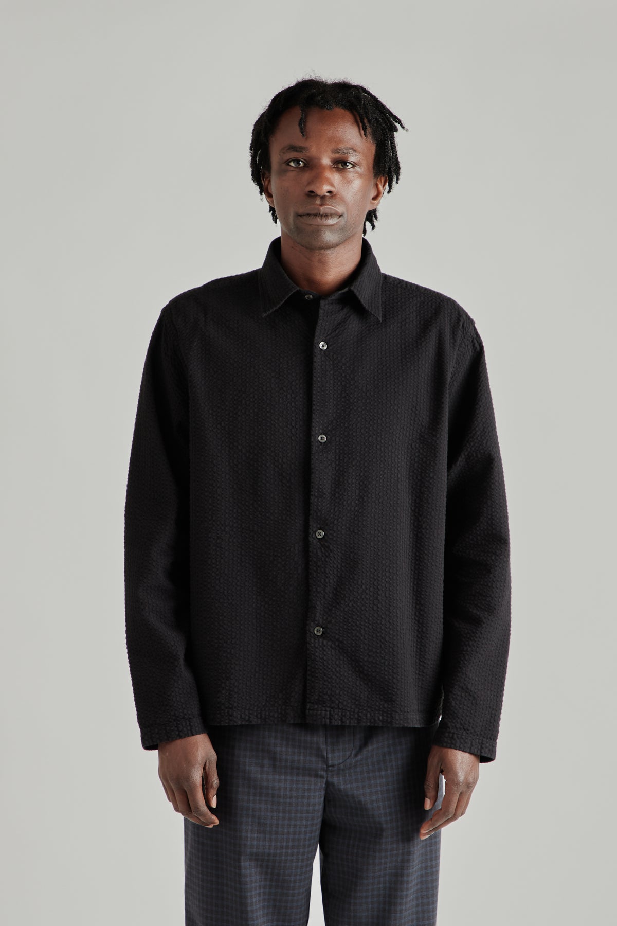 Box Shirt - Seersucker Black