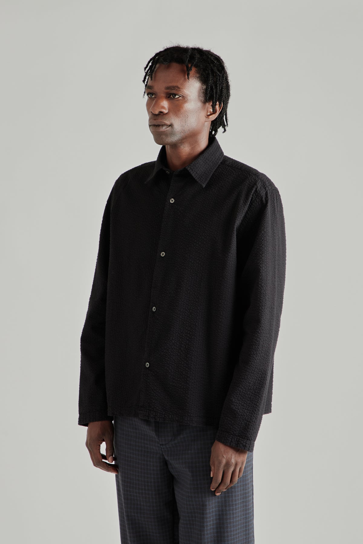 Box Shirt - Seersucker Black
