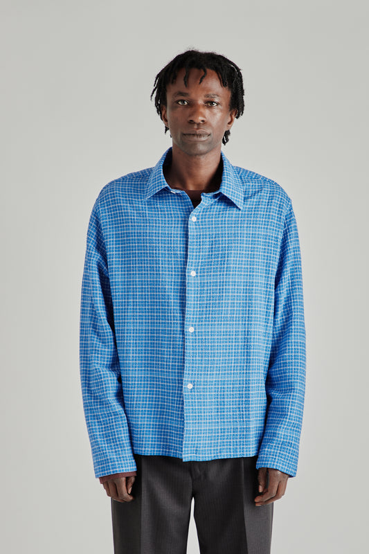 Fairly Normal FW26 Box Shirt Seersucker Royal Blue0290