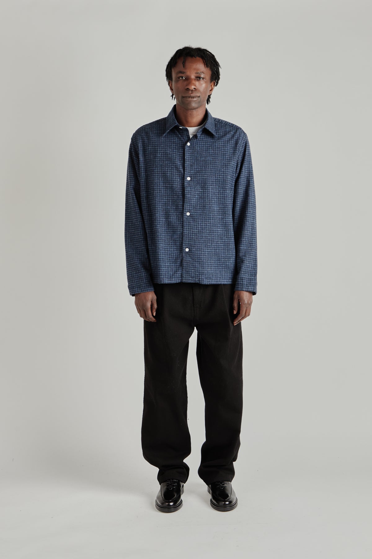 Box Shirt - Wool Checkered Blue