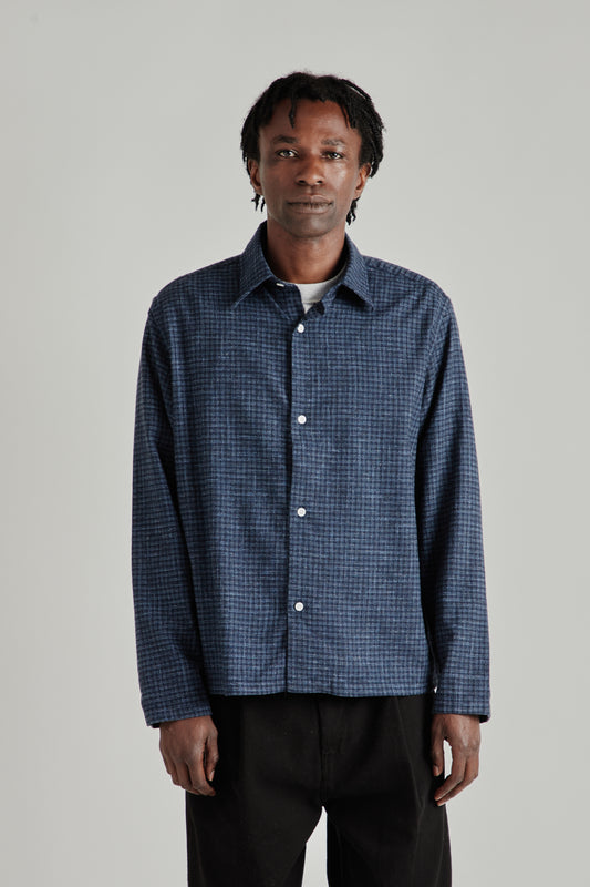 Fairly Normal FW26 Box Shirt Wool Checkered Blue0400