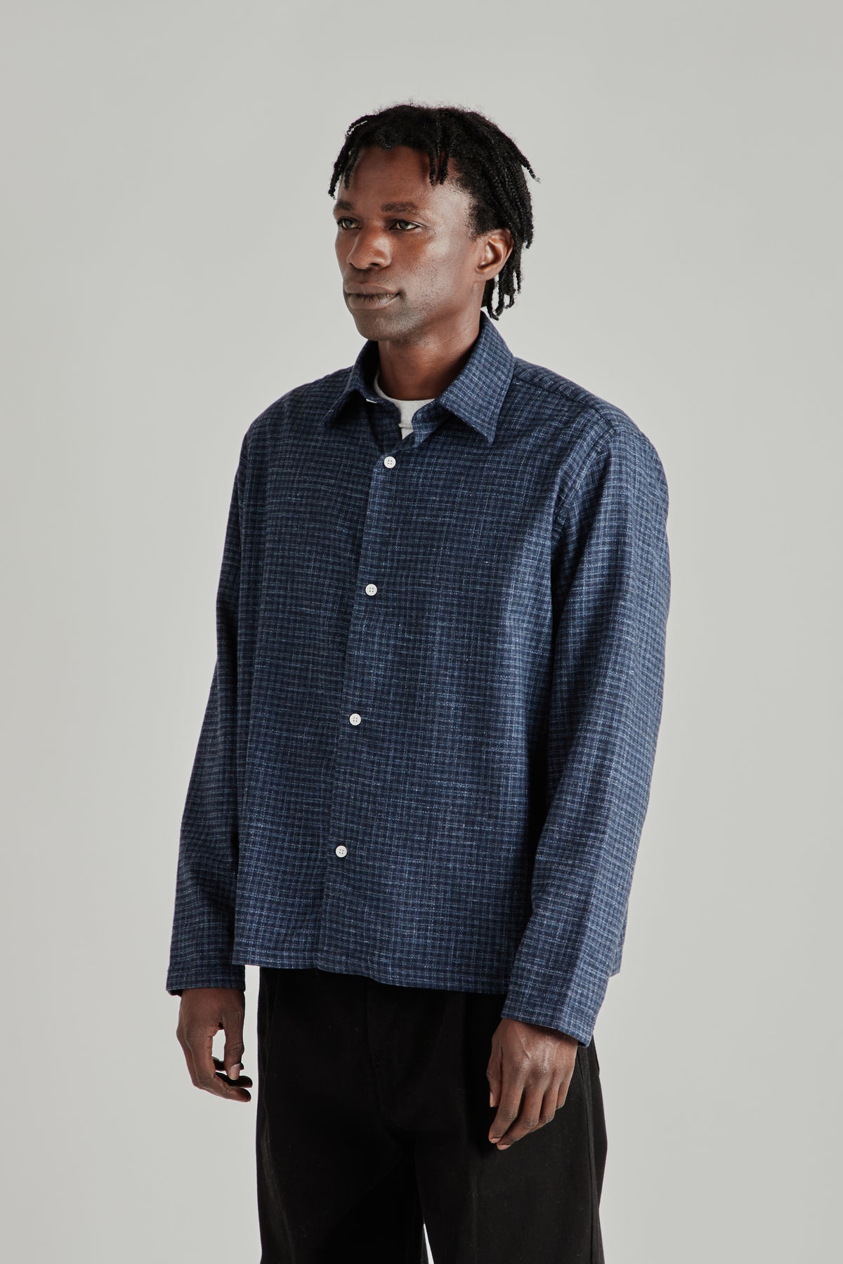 Box Shirt - Wool Checkered Blue