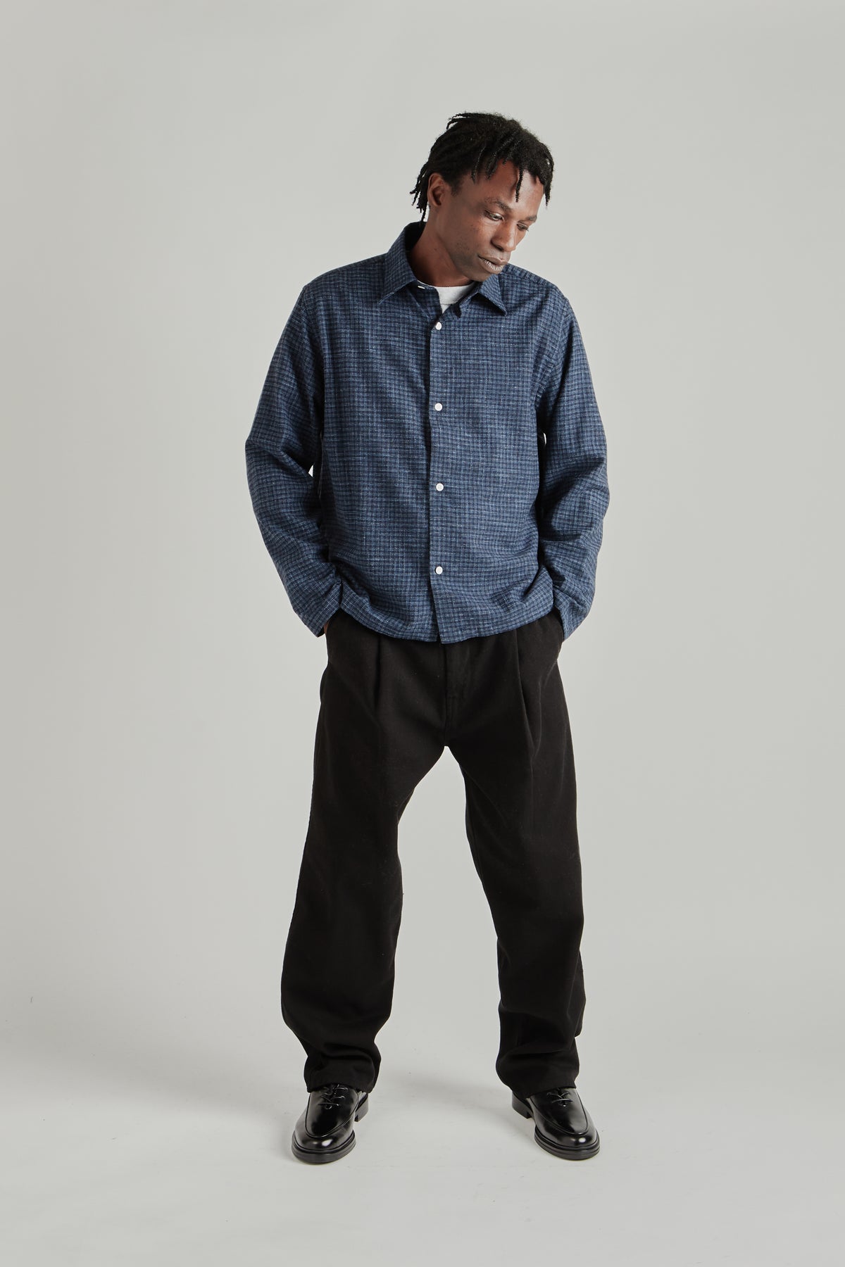 Box Shirt - Wool Checkered Blue