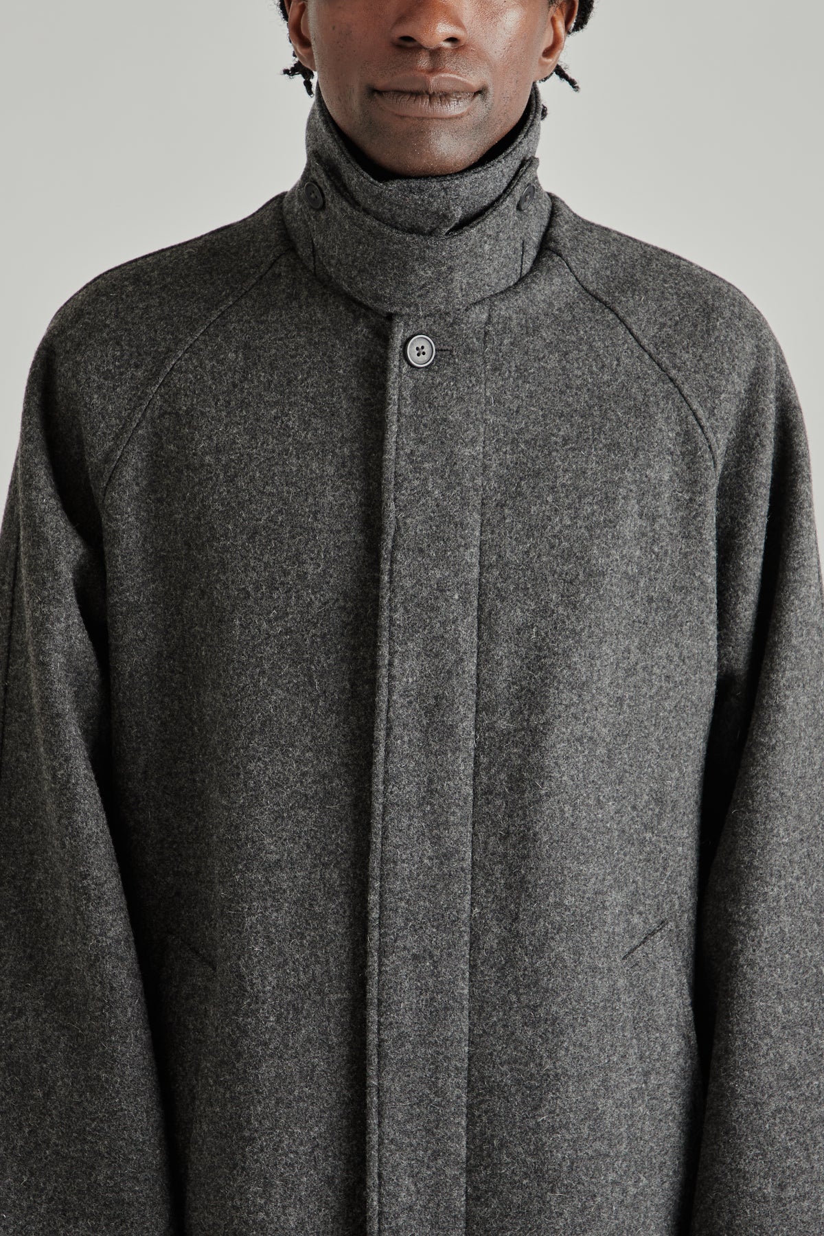 Raglan Top Coat - Wool Grey