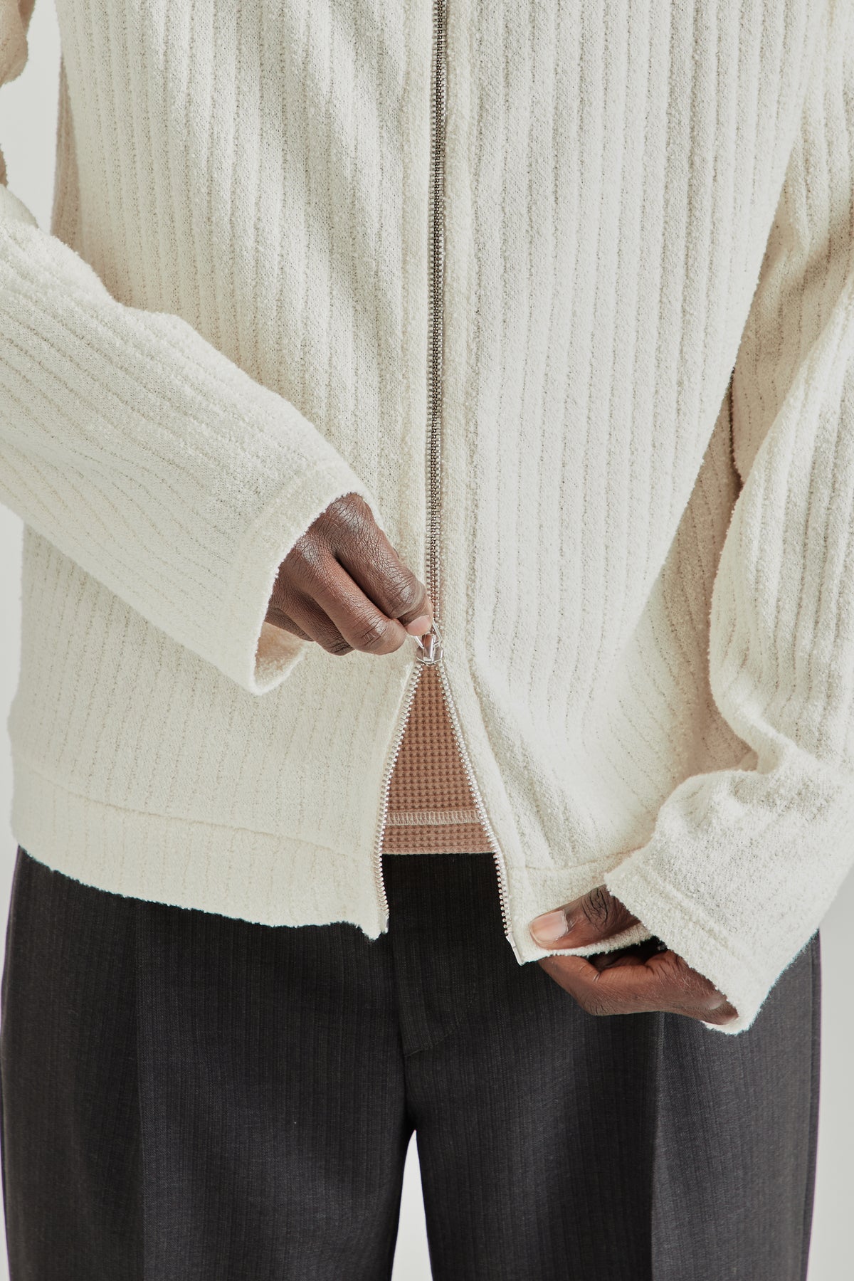 Zip-Up Sweatshirt - Textured Ecru