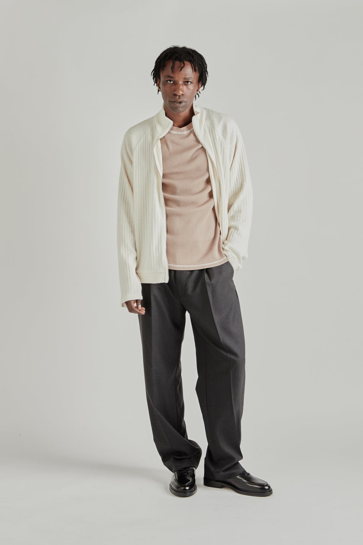 Zip-Up Sweatshirt - Textured Ecru