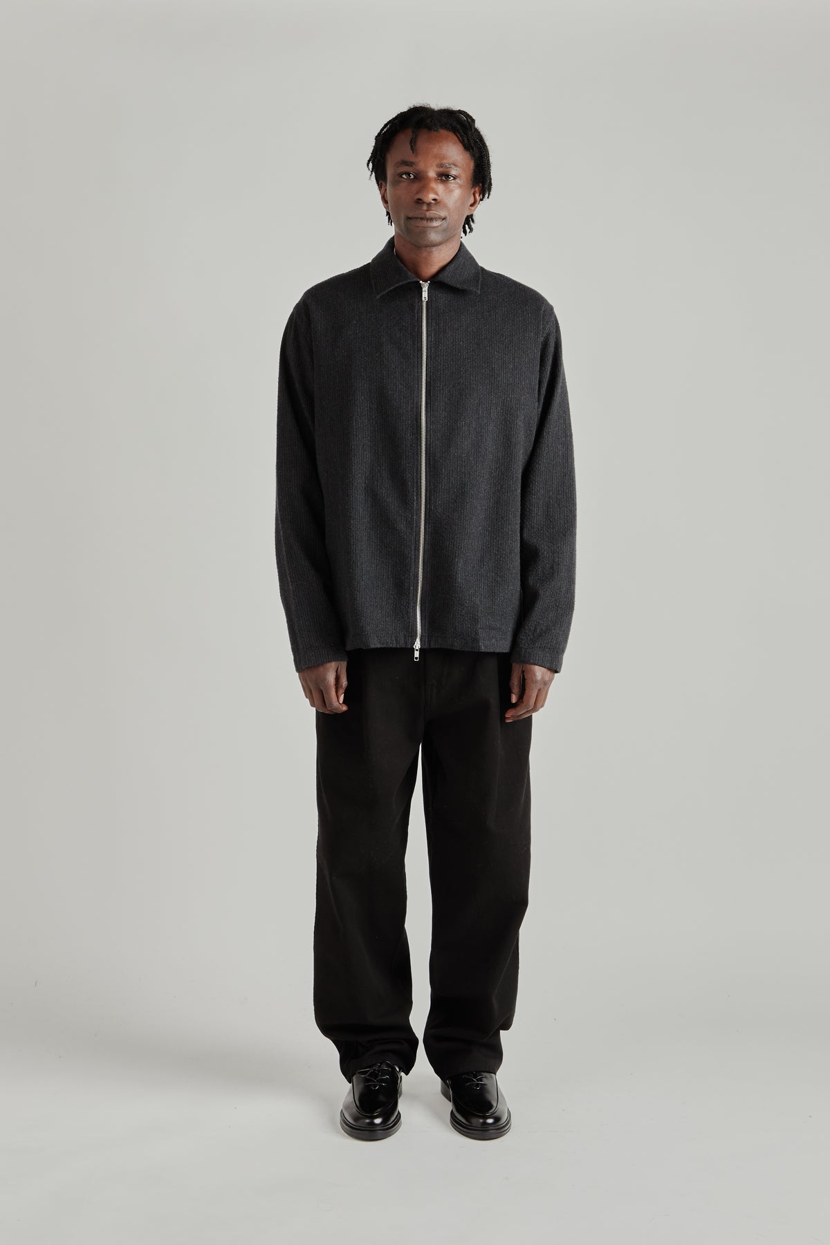Zipper Shirt Wool Textured - Black