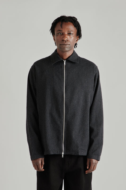 Fairly Normal FW26 Zipper Shirt Wool Textured Black0508