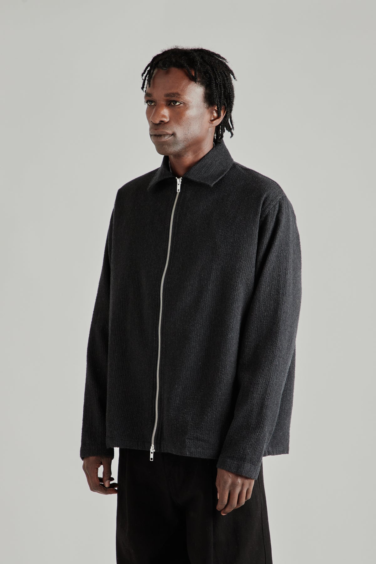 Zipper Shirt Wool Textured - Black