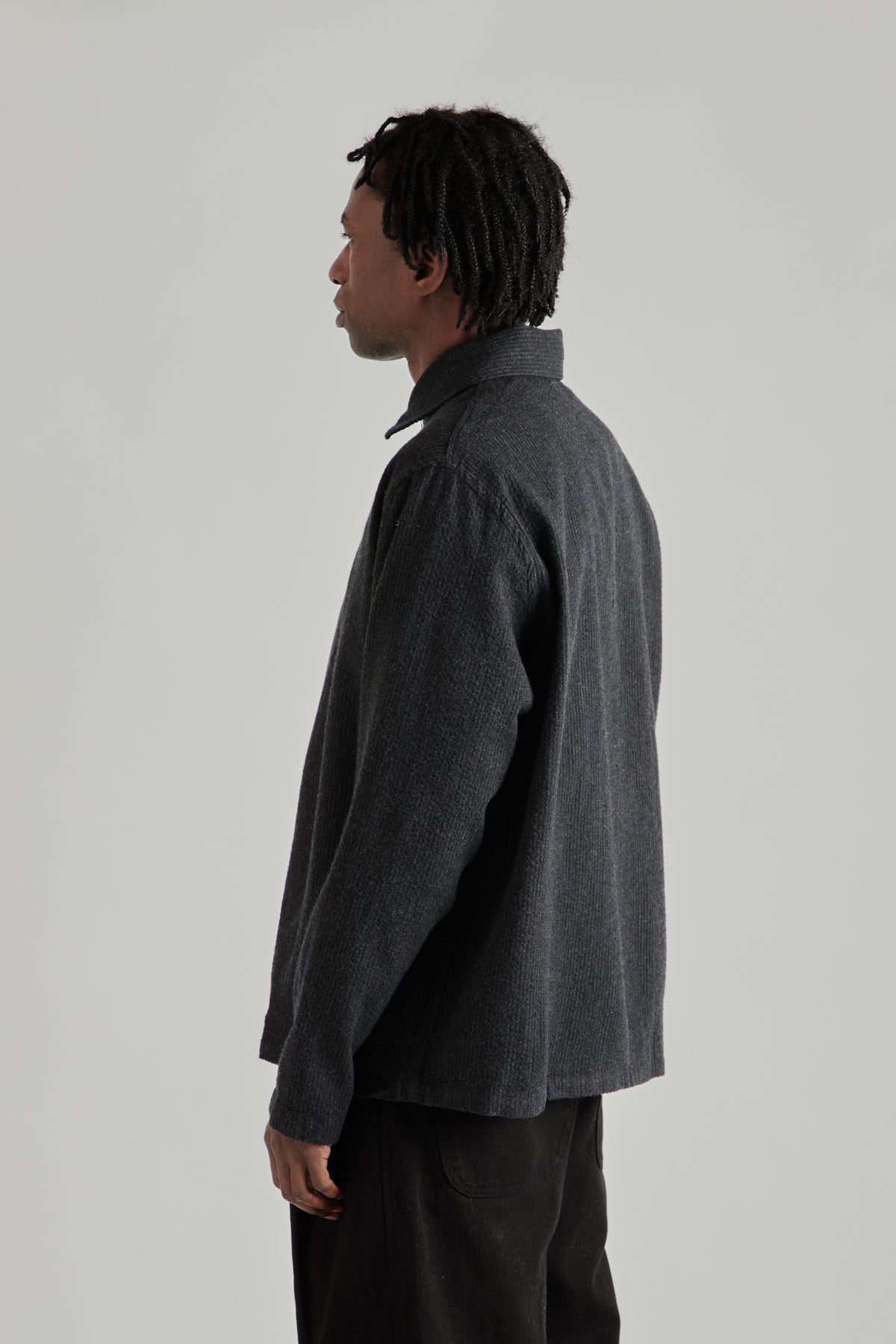 Zipper Shirt Wool Textured - Black