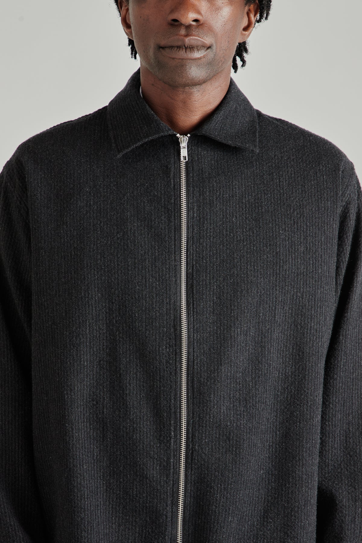Zipper Shirt Wool Textured - Black
