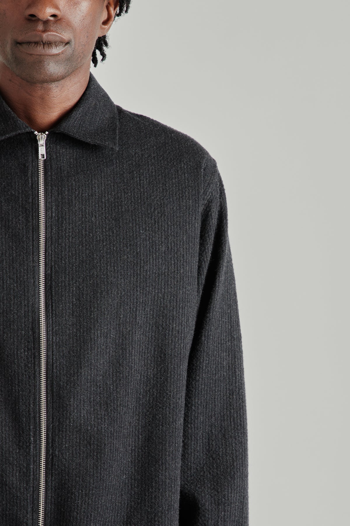 Zipper Shirt Wool Textured - Black