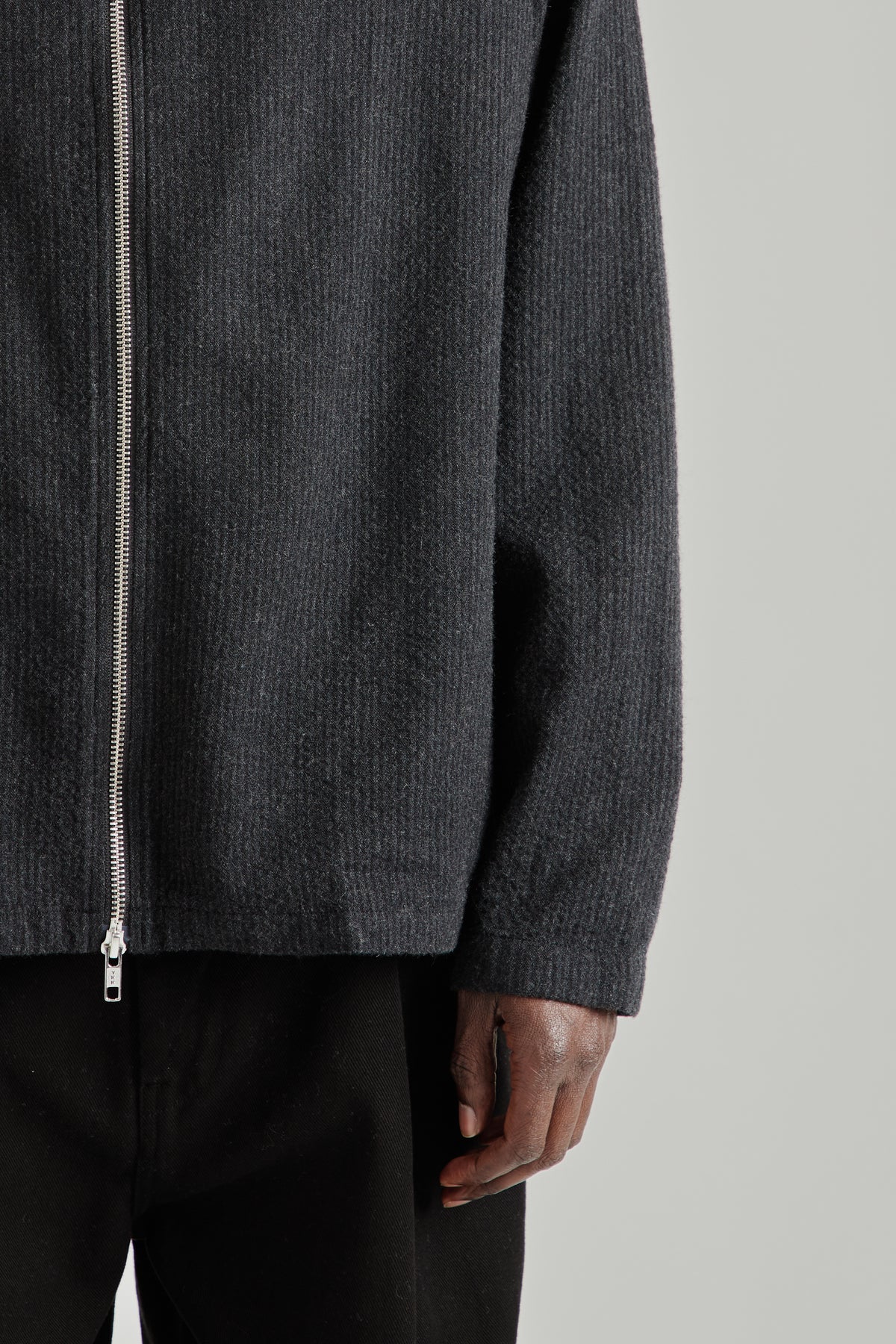 Zipper Shirt Wool Textured - Black