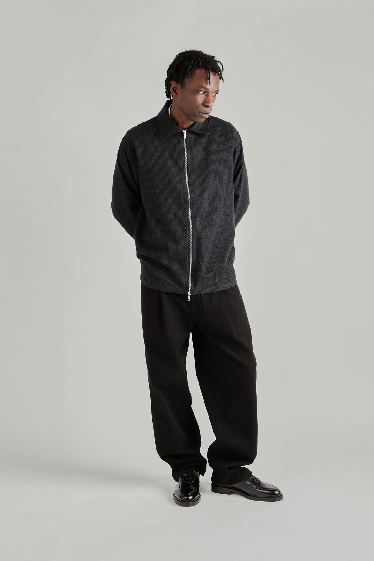Zipper Shirt Wool Textured - Black