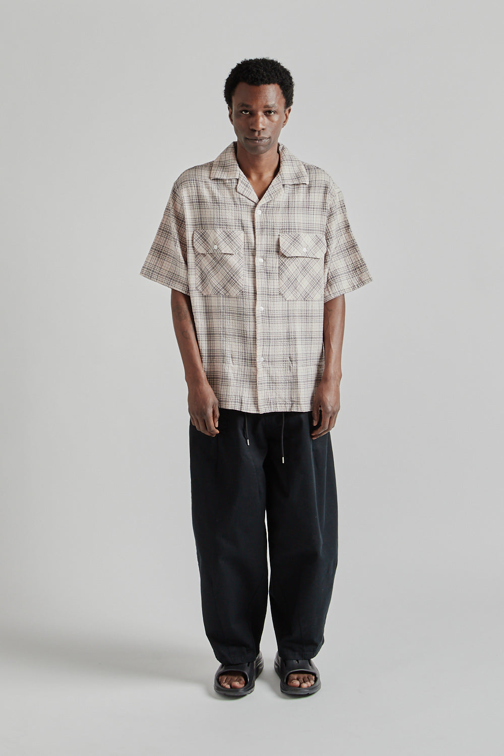 Fairly Normal SS25 Camp Shirt Seersucker Pink 1