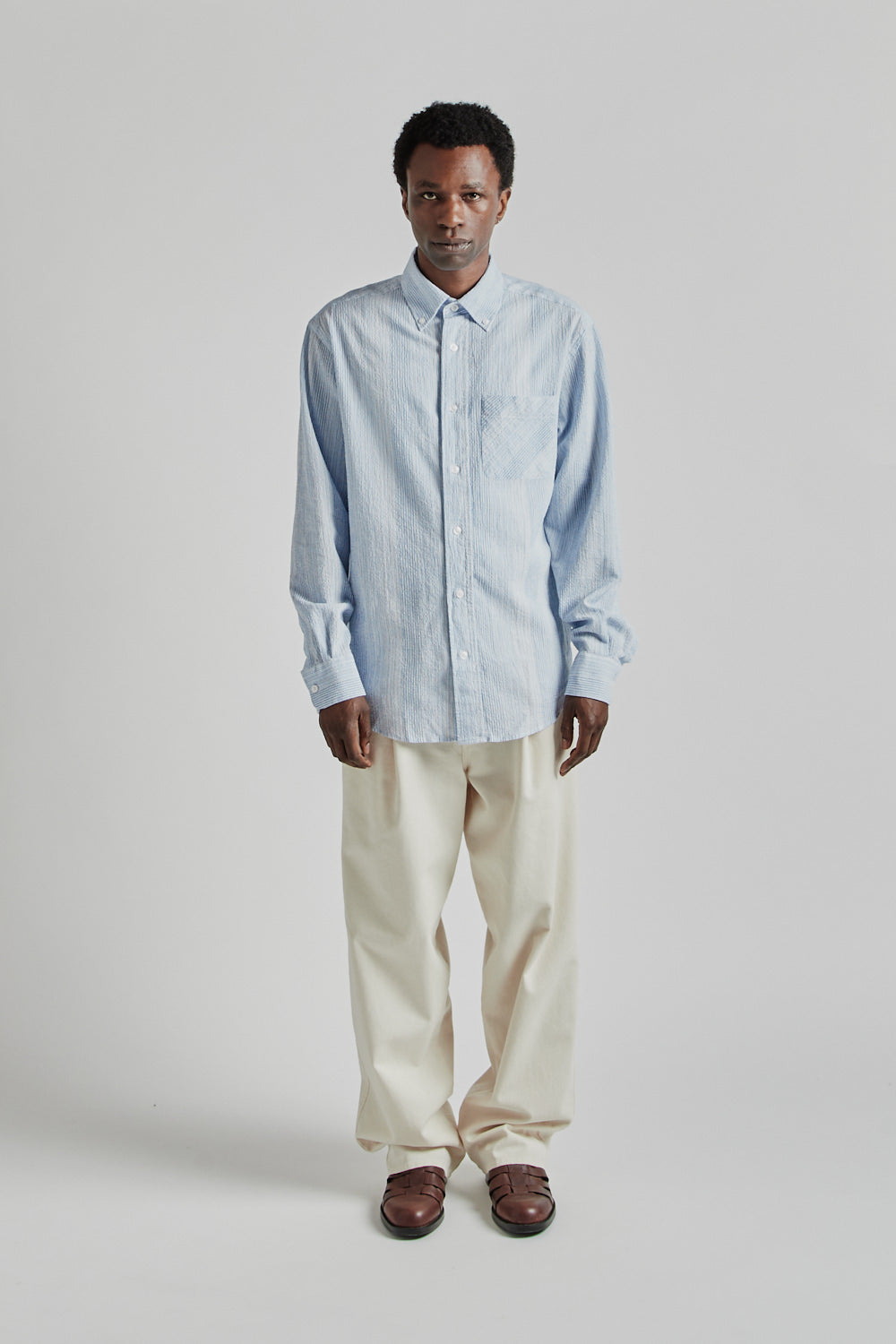 Fairly Normal SS25 Classic Shirt Seersucker Blue Stripes 1