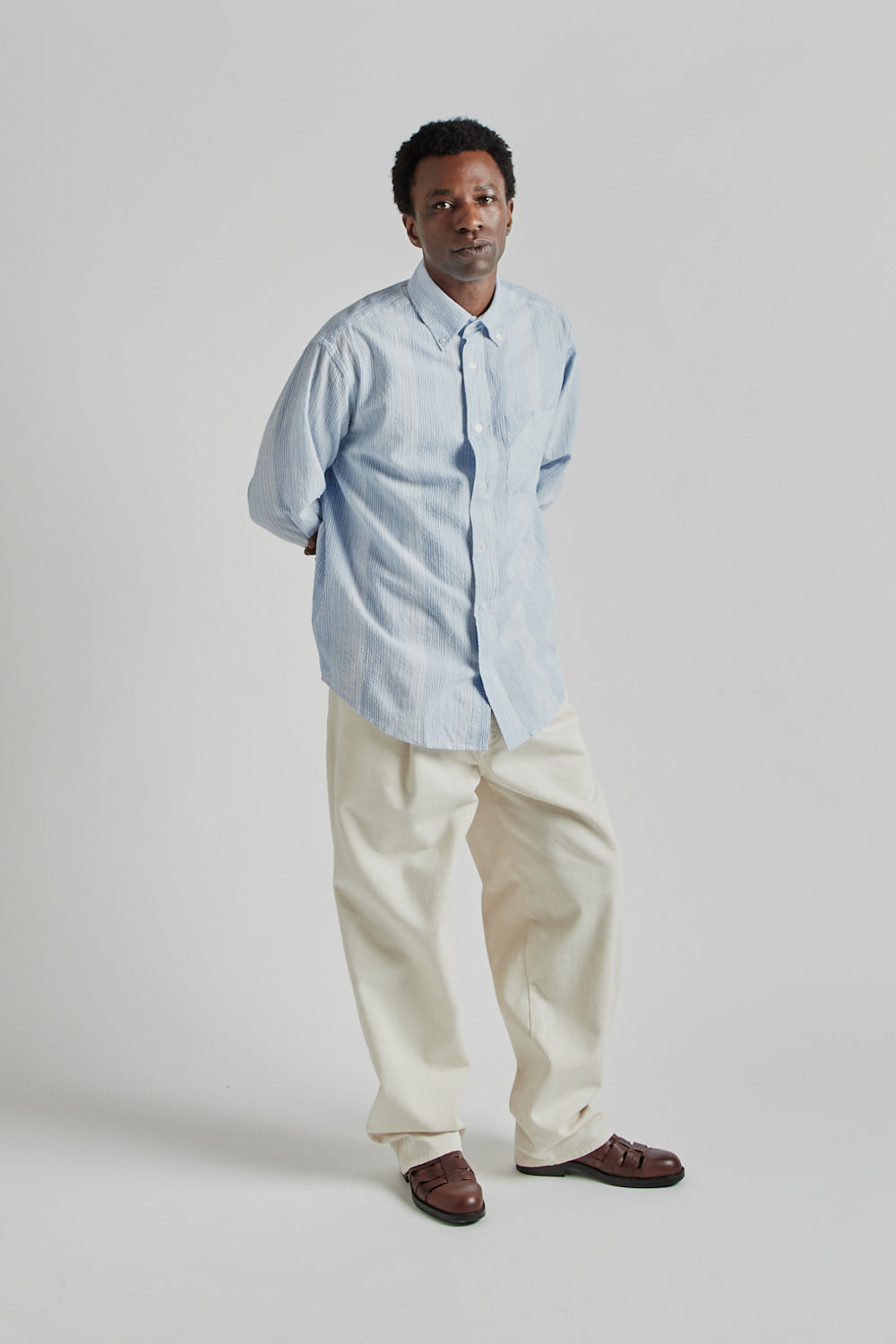 Fairly Normal SS25 Classic Shirt Seersucker Blue Stripes 10