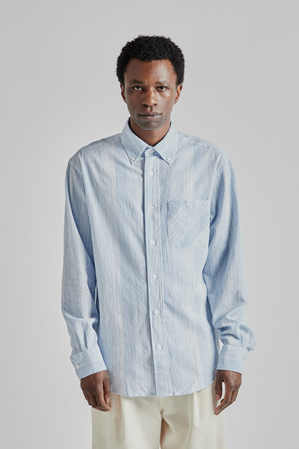 Fairly Normal SS25 Classic Shirt Seersucker Blue Stripes 2