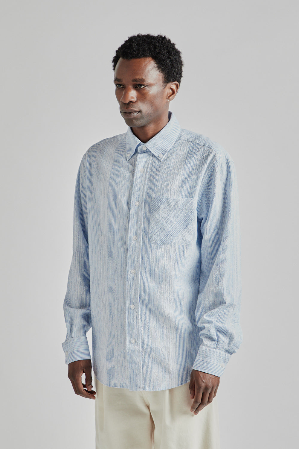 Fairly Normal SS25 Classic Shirt Seersucker Blue Stripes 3