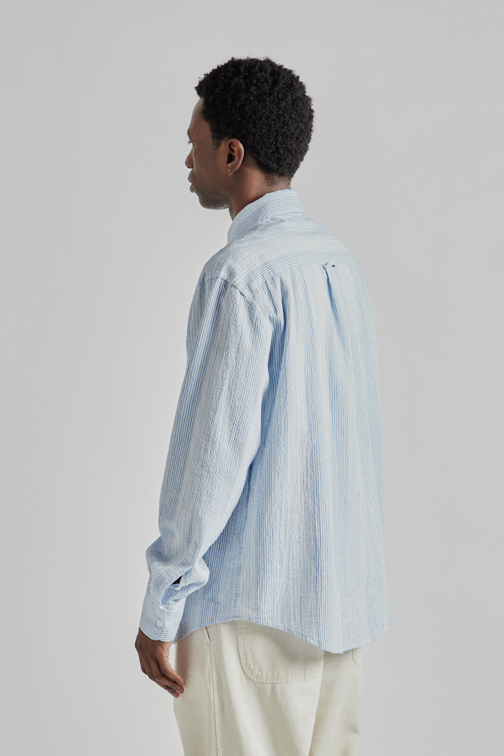 Fairly Normal SS25 Classic Shirt Seersucker Blue Stripes 4