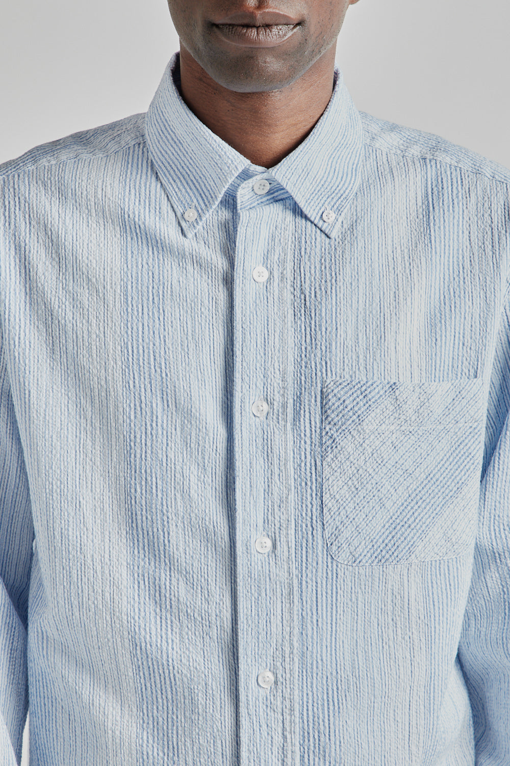 Fairly Normal SS25 Classic Shirt Seersucker Blue Stripes 6