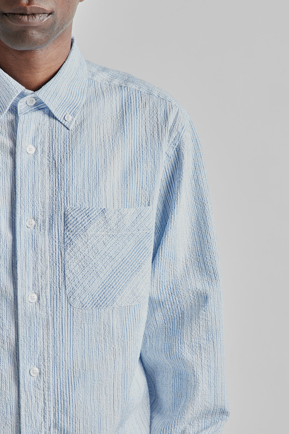 Fairly Normal SS25 Classic Shirt Seersucker Blue Stripes 7