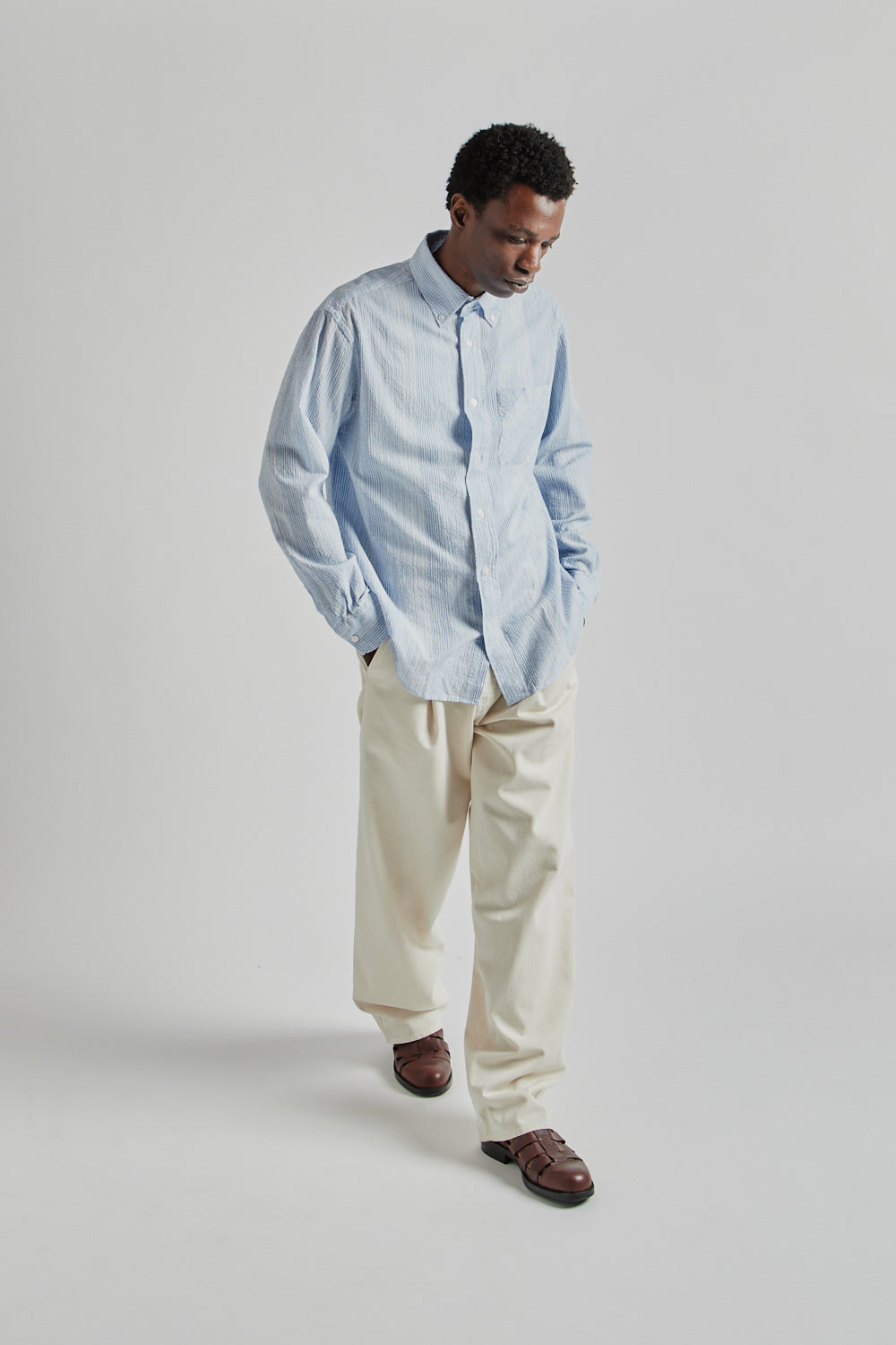 Fairly Normal SS25 Classic Shirt Seersucker Blue Stripes 9