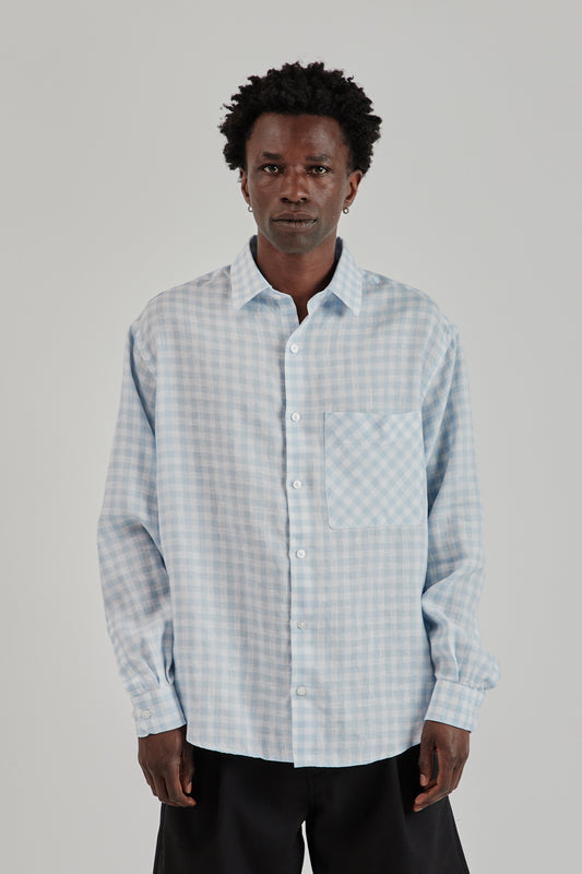 Oversized Shirt Linen - Plaid Blue