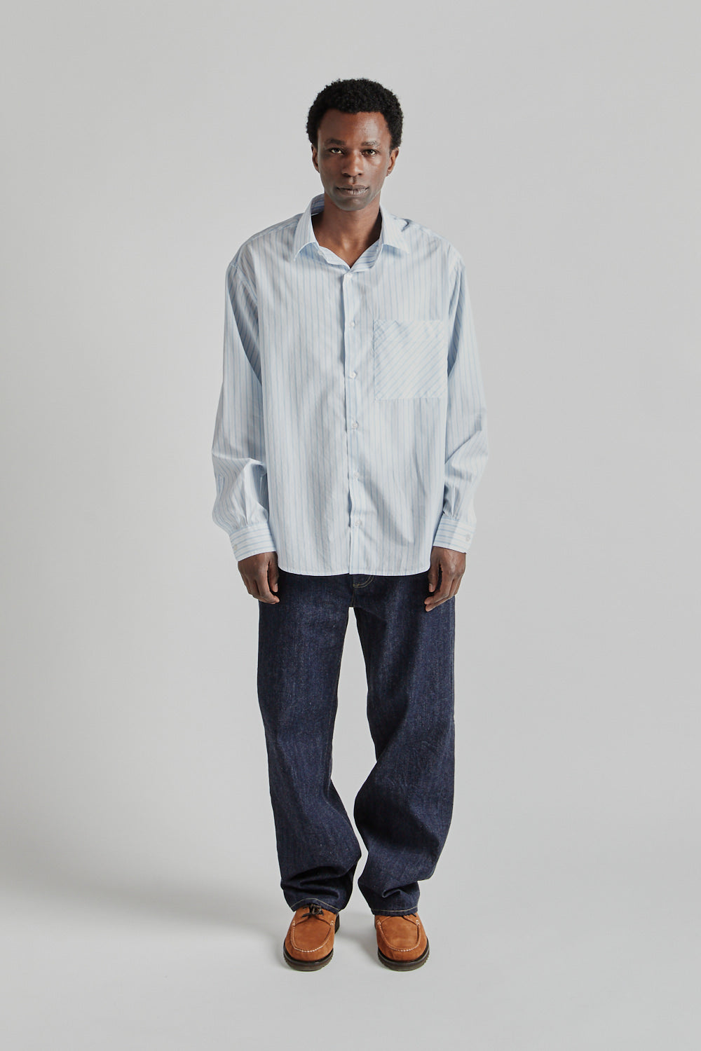 Fairly Normal SS25 Oversized Shirt Poplin Blue Stripes 1