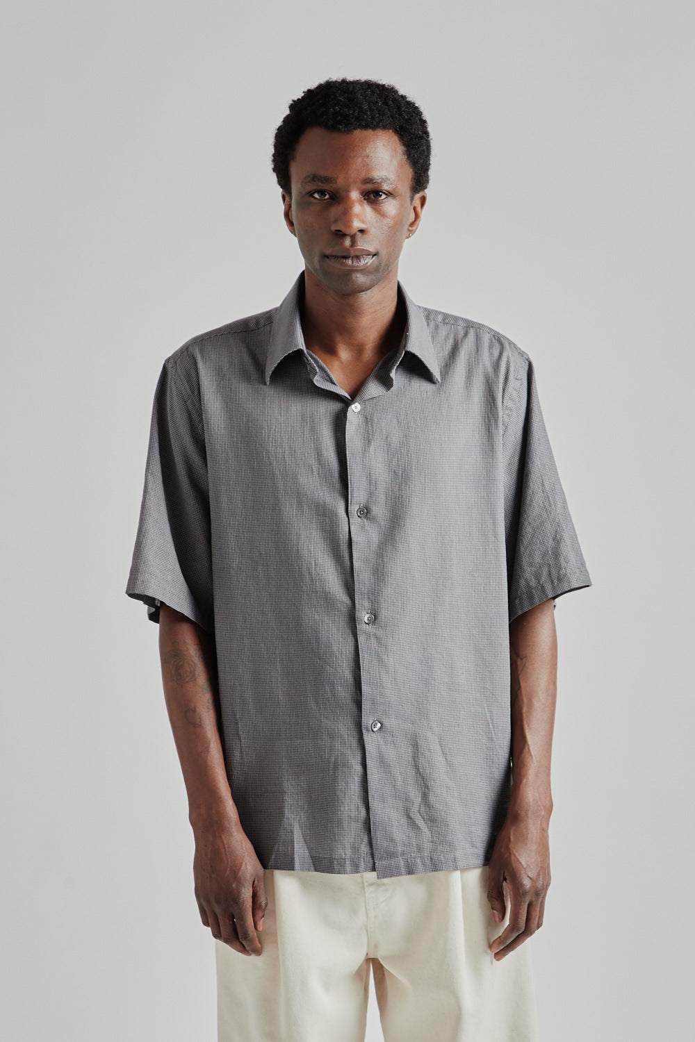 Fairly Normal SS25 Short Sleeve Shirt Black Check 01