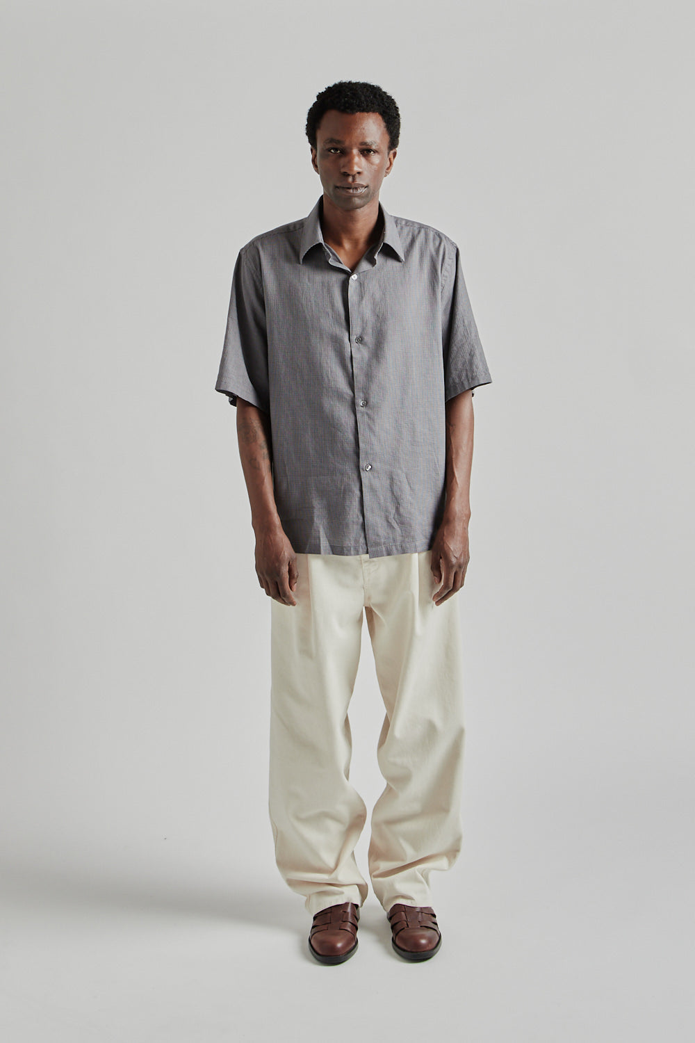 Fairly Normal SS25 Short Sleeve Shirt Black Check 011
