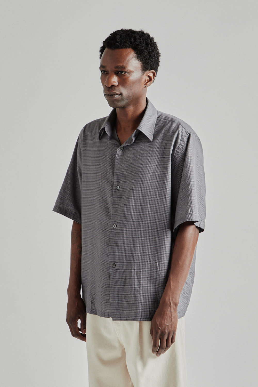 Fairly Normal SS25 Short Sleeve Shirt Black Check 02