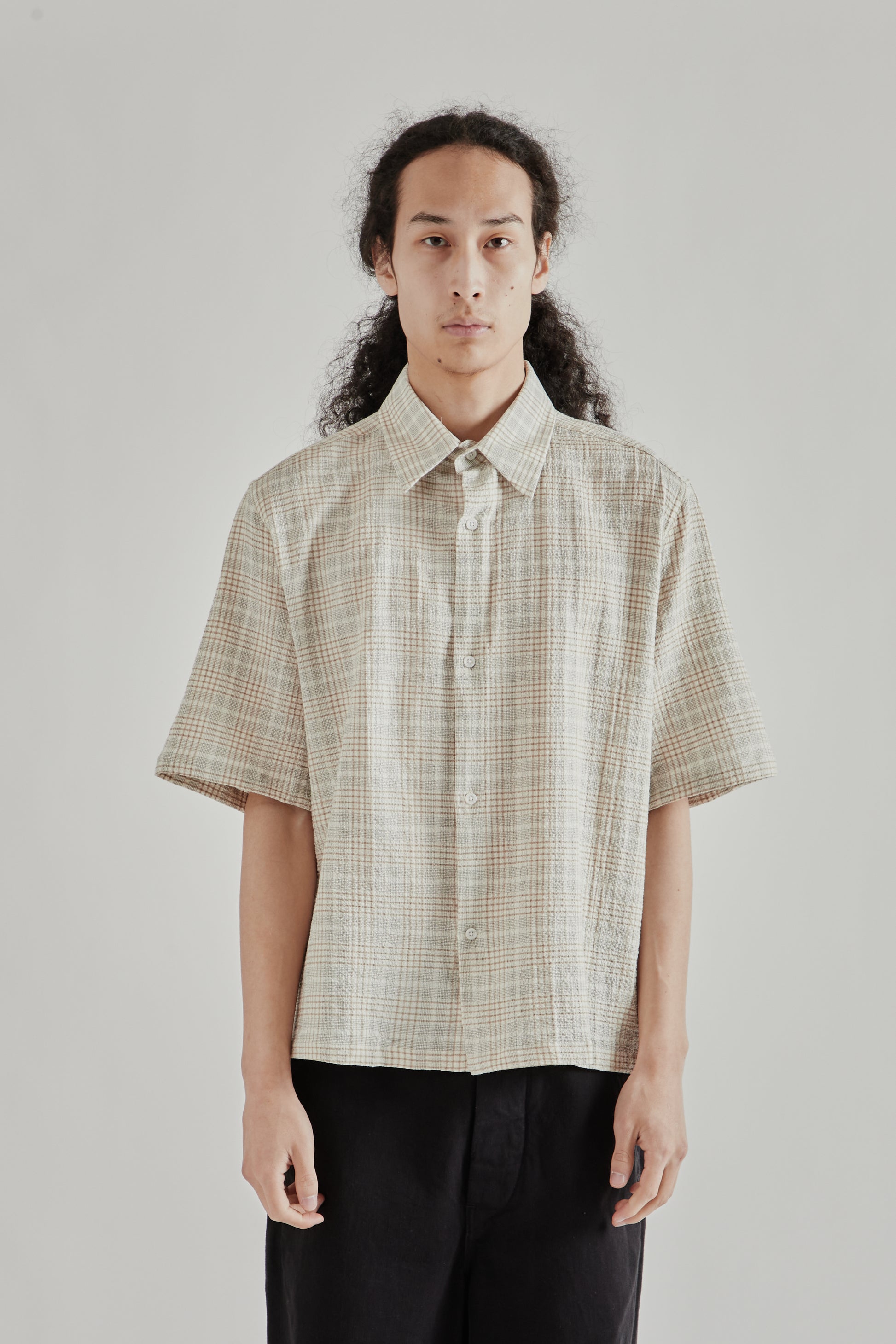 Fairly Normal SS26 Camp Shirt Plaid Sand1420